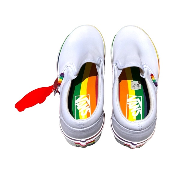 VANS White Classic Slip-On Canvas, Rainbow Women's Size 6 or 6.5 - Picture 3 of 5
